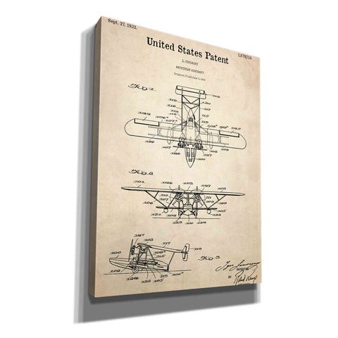 Image of 'Amphibian Aircraft Blueprint Patent Parchment,' Canvas Wall Art,12x16x1.1x0,18x26x1.1x0,26x34x1.74x0,40x54x1.74x0