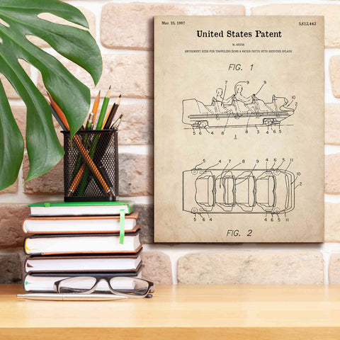 Image of 'Water Coaster Ride Blueprint Patent Parchment,' Canvas Wall Art,12 x 16