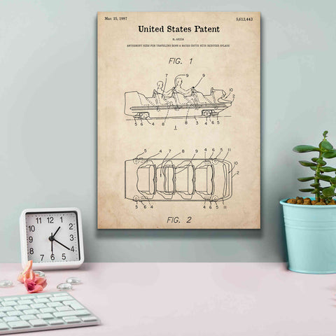 Image of 'Water Coaster Ride Blueprint Patent Parchment,' Canvas Wall Art,12 x 16