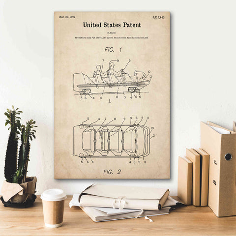 Image of 'Water Coaster Ride Blueprint Patent Parchment,' Canvas Wall Art,18 x 26