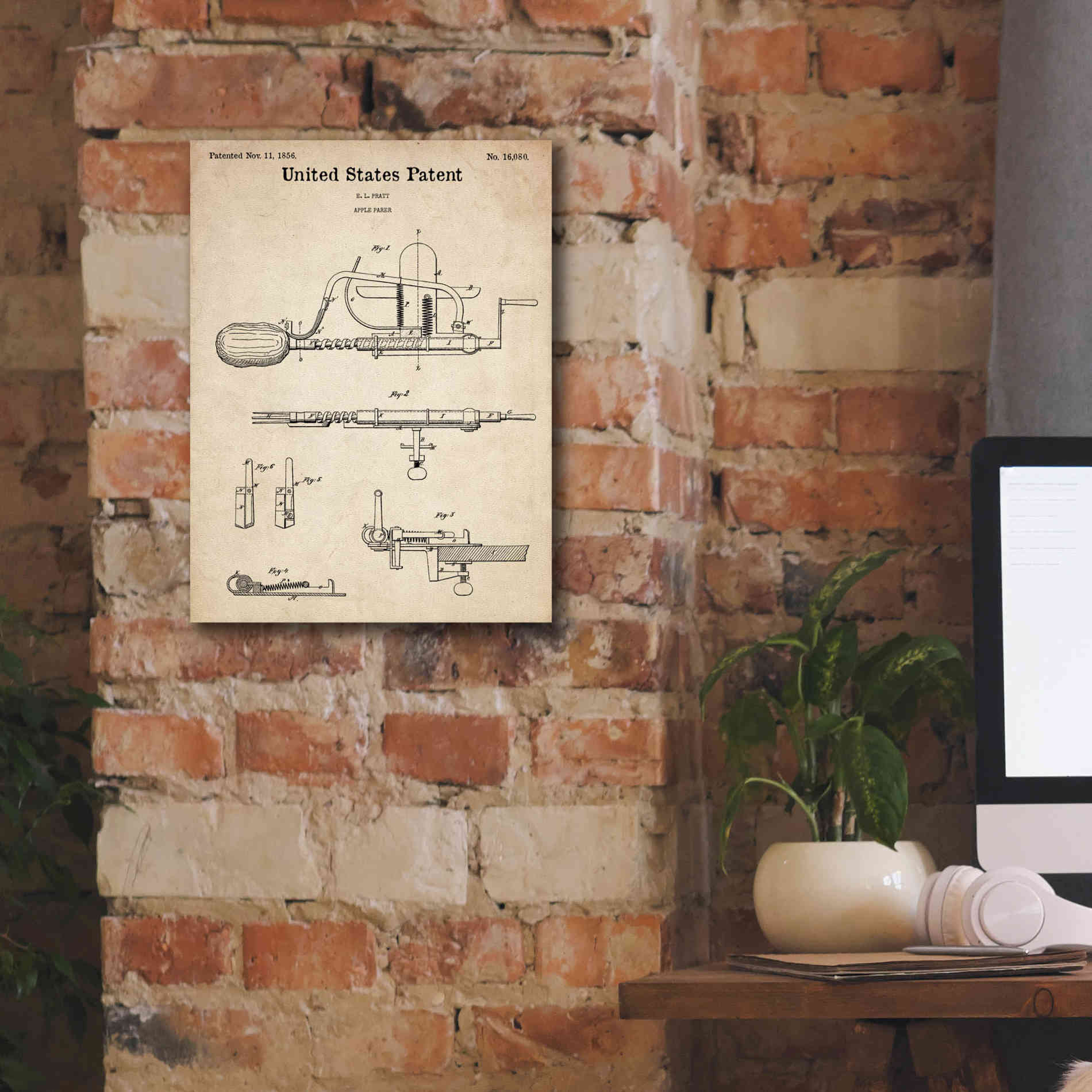 'Apple Parer Blueprint Patent Parchment,' Canvas Wall Art,12 x 16