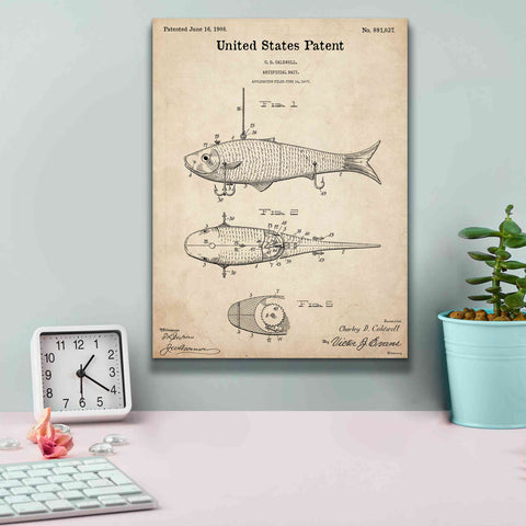 Image of 'Fish Bait Blueprint Patent Parchment,' Canvas Wall Art,12 x 16