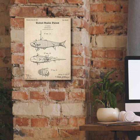 Image of 'Fish Bait Blueprint Patent Parchment,' Canvas Wall Art,12 x 16