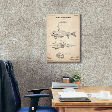 Image of 'Fish Bait Blueprint Patent Parchment,' Canvas Wall Art,18 x 26