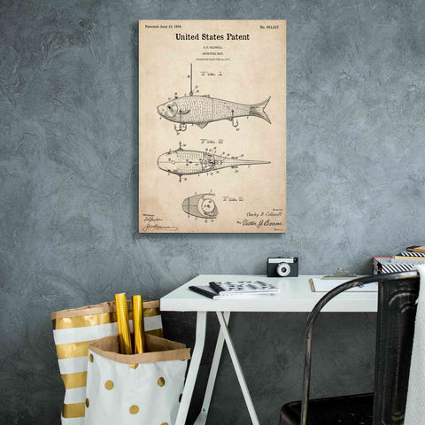 Image of 'Fish Bait Blueprint Patent Parchment,' Canvas Wall Art,18 x 26