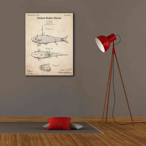 Image of 'Fish Bait Blueprint Patent Parchment,' Canvas Wall Art,26 x 34