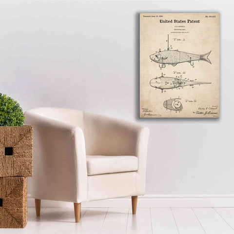 Image of 'Fish Bait Blueprint Patent Parchment,' Canvas Wall Art,26 x 34