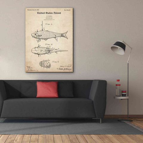 Image of 'Fish Bait Blueprint Patent Parchment,' Canvas Wall Art,40 x 54