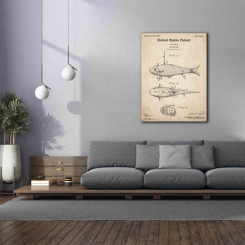 Image of 'Fish Bait Blueprint Patent Parchment,' Canvas Wall Art,40 x 54