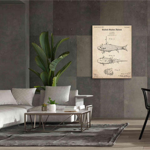 Image of 'Fish Bait Blueprint Patent Parchment,' Canvas Wall Art,40 x 54