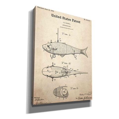 Image of 'Fish Bait Blueprint Patent Parchment,' Canvas Wall Art,12x16x1.1x0,18x26x1.1x0,26x34x1.74x0,40x54x1.74x0