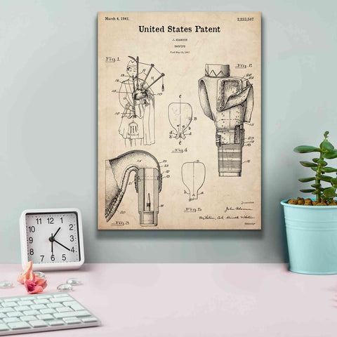 Image of 'Bagpipe Blueprint Patent Parchment,' Canvas Wall Art,12 x 16