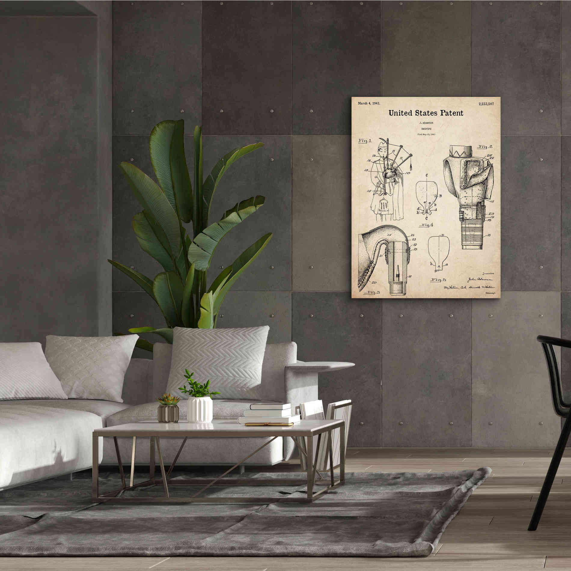 'Bagpipe Blueprint Patent Parchment,' Canvas Wall Art,40 x 54