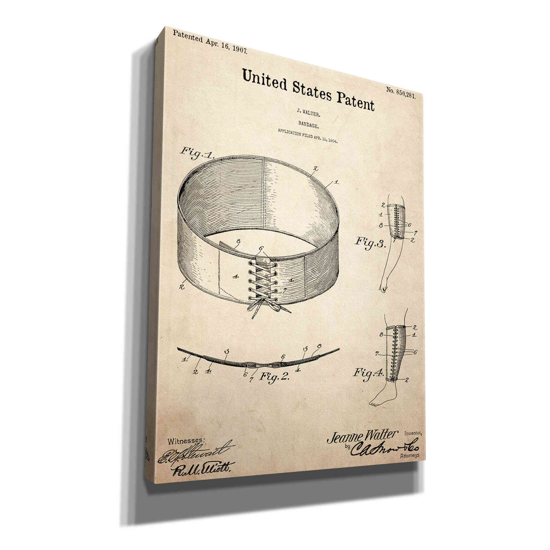 'Bandage Blueprint Patent Parchment,' Canvas Wall Art,12x16x1.1x0,18x26x1.1x0,26x34x1.74x0,40x54x1.74x0
