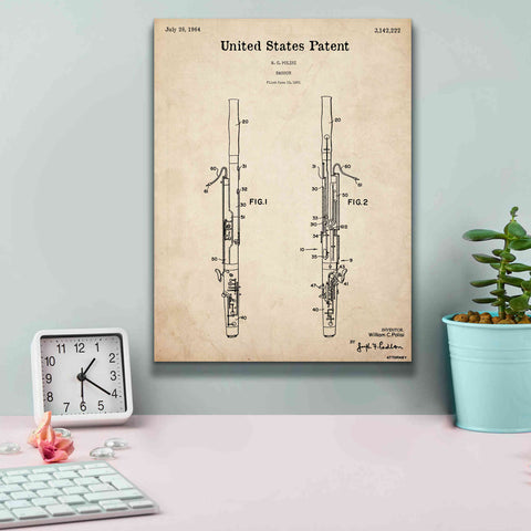 Image of 'Bassoon Blueprint Patent Parchment,' Canvas Wall Art,12 x 16