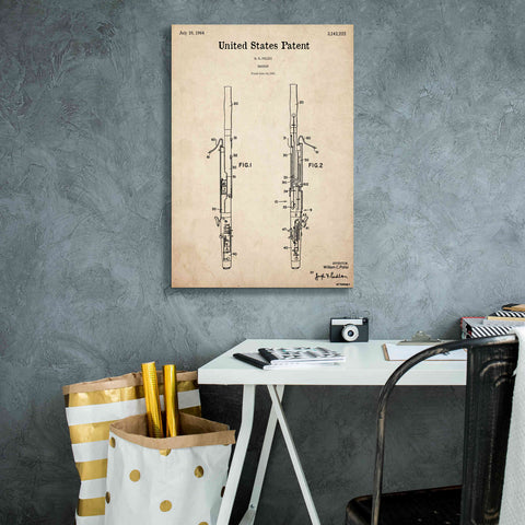 Image of 'Bassoon Blueprint Patent Parchment,' Canvas Wall Art,18 x 26