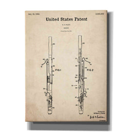 'Bassoon Blueprint Patent Parchment,' Canvas Wall Art,12x16x1.1x0,18x26x1.1x0,26x34x1.74x0,40x54x1.74x0