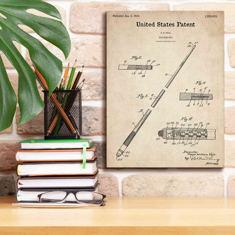 Image of 'Billard Cue Blueprint Patent Parchment,' Canvas Wall Art,12 x 16