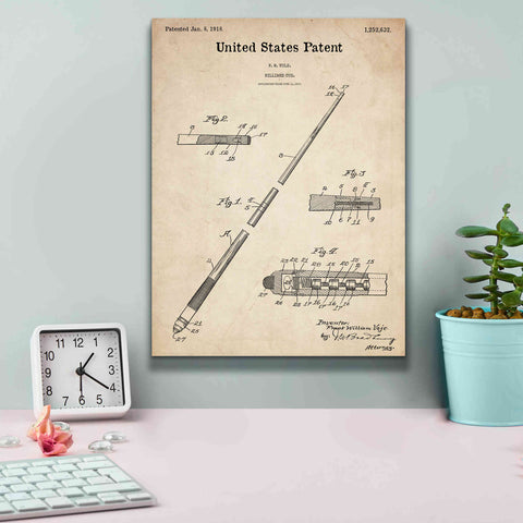 Image of 'Billard Cue Blueprint Patent Parchment,' Canvas Wall Art,12 x 16