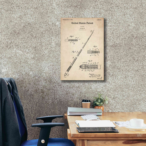 Image of 'Billard Cue Blueprint Patent Parchment,' Canvas Wall Art,18 x 26