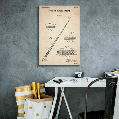 Image of 'Billard Cue Blueprint Patent Parchment,' Canvas Wall Art,18 x 26