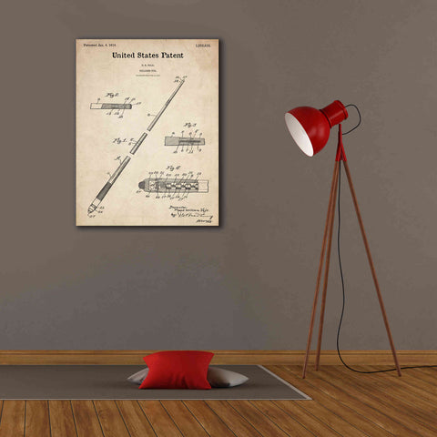 Image of 'Billard Cue Blueprint Patent Parchment,' Canvas Wall Art,26 x 34