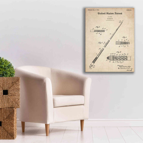 Image of 'Billard Cue Blueprint Patent Parchment,' Canvas Wall Art,26 x 34