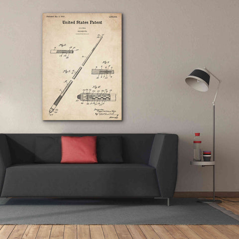 Image of 'Billard Cue Blueprint Patent Parchment,' Canvas Wall Art,40 x 54