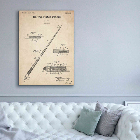 Image of 'Billard Cue Blueprint Patent Parchment,' Canvas Wall Art,40 x 54