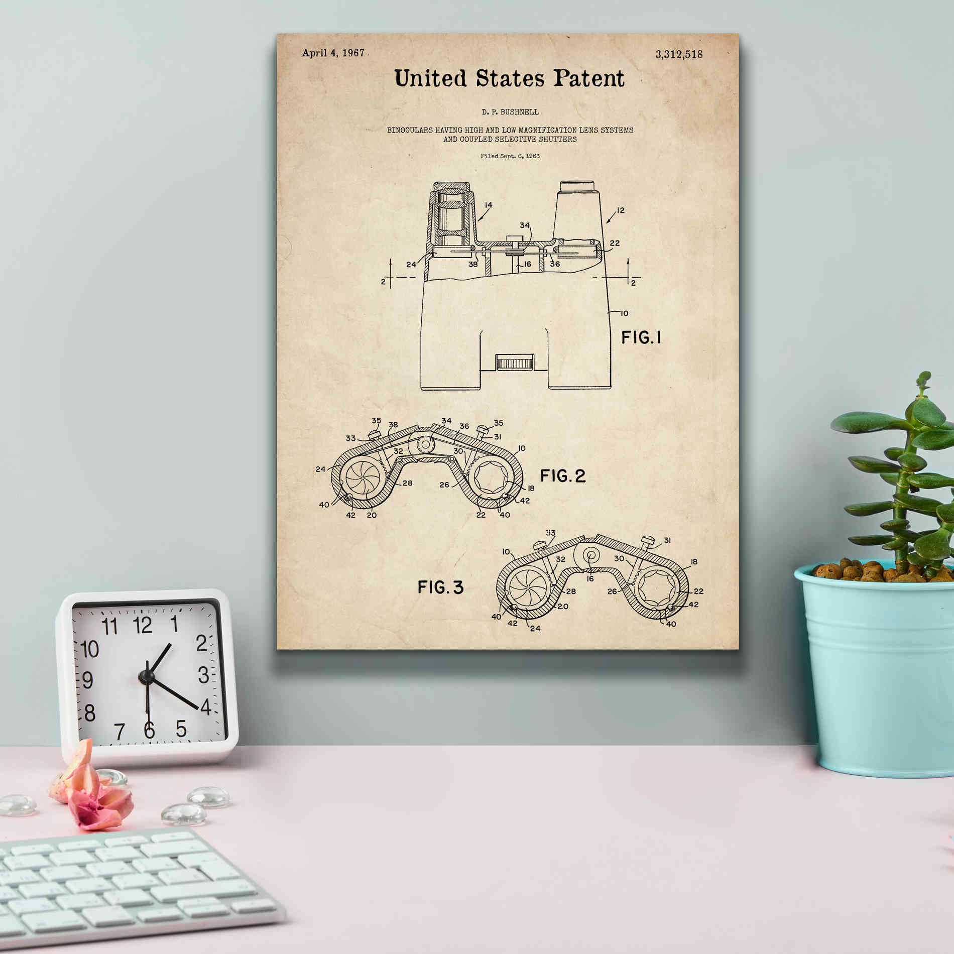 'Binoculars Blueprint Patent Parchment,' Canvas Wall Art,12 x 16