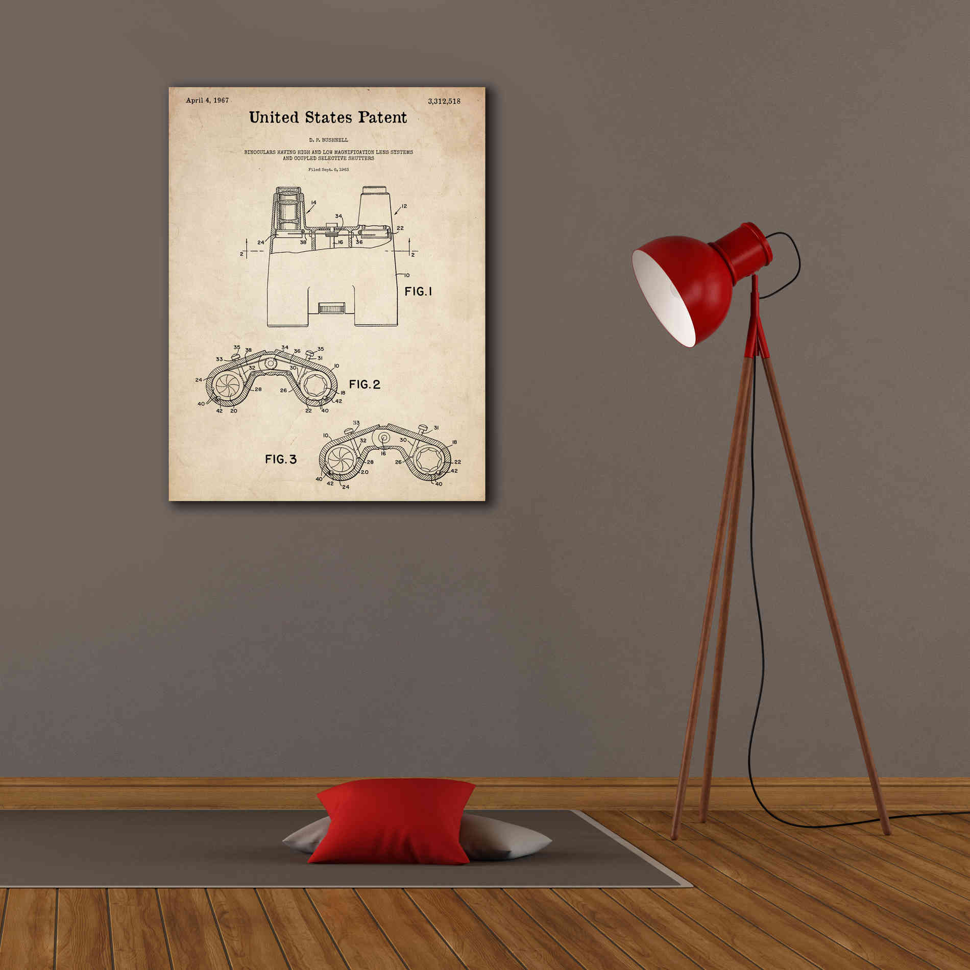 'Binoculars Blueprint Patent Parchment,' Canvas Wall Art,26 x 34