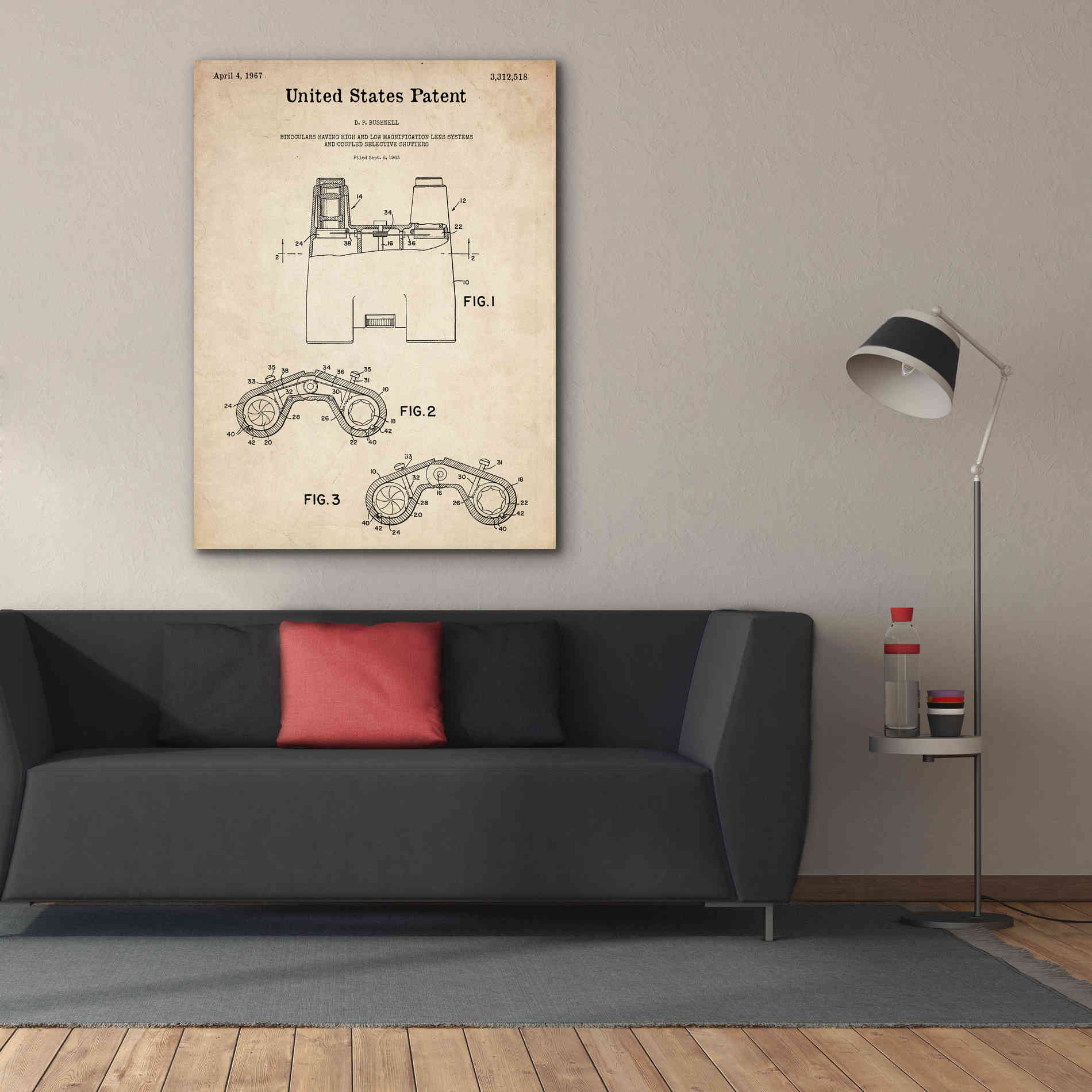 'Binoculars Blueprint Patent Parchment,' Canvas Wall Art,40 x 54