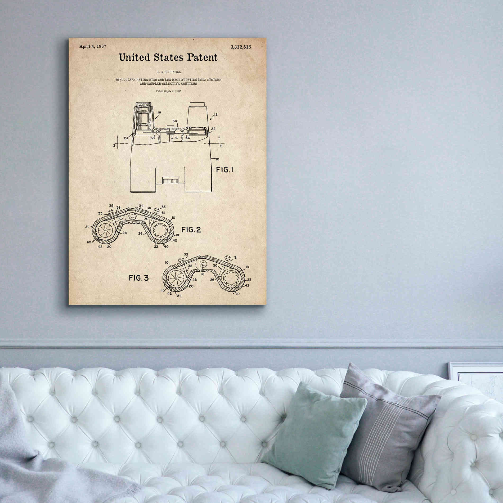 'Binoculars Blueprint Patent Parchment,' Canvas Wall Art,40 x 54