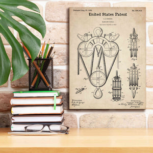 'Block and Tackle Blueprint Patent Parchment,' Canvas Wall Art,12 x 16