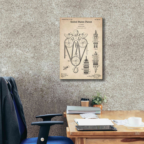 Image of 'Block and Tackle Blueprint Patent Parchment,' Canvas Wall Art,18 x 26