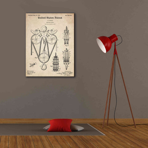 Image of 'Block and Tackle Blueprint Patent Parchment,' Canvas Wall Art,26 x 34