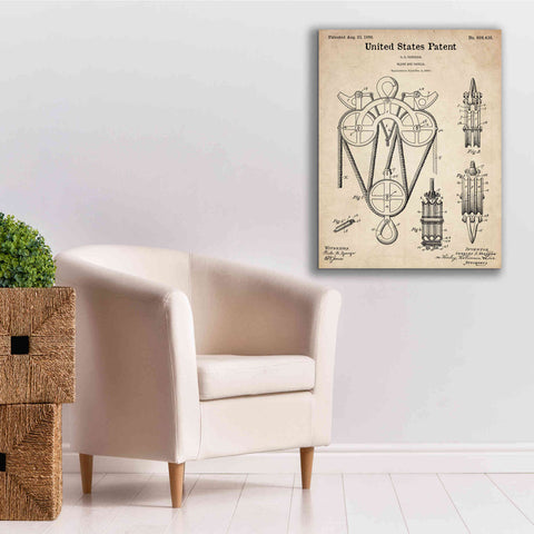 Image of 'Block and Tackle Blueprint Patent Parchment,' Canvas Wall Art,26 x 34