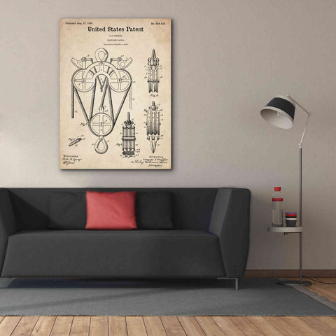 Image of 'Block and Tackle Blueprint Patent Parchment,' Canvas Wall Art,40 x 54