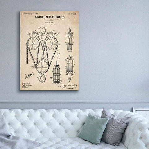 Image of 'Block and Tackle Blueprint Patent Parchment,' Canvas Wall Art,40 x 54