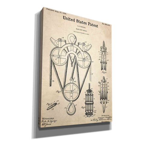 Image of 'Block and Tackle Blueprint Patent Parchment,' Canvas Wall Art,12x16x1.1x0,18x26x1.1x0,26x34x1.74x0,40x54x1.74x0