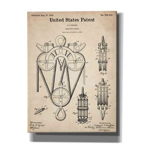 'Block and Tackle Blueprint Patent Parchment,' Canvas Wall Art,12x16x1.1x0,18x26x1.1x0,26x34x1.74x0,40x54x1.74x0