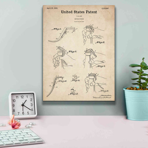 Image of 'Bottle Opener Blueprint Patent Parchment,' Canvas Wall Art,12 x 16