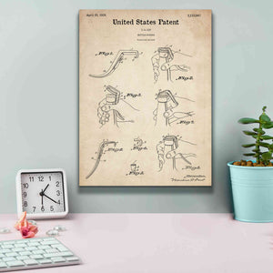 'Bottle Opener Blueprint Patent Parchment,' Canvas Wall Art,12 x 16