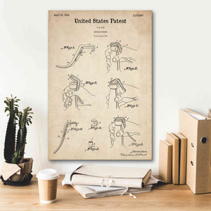 'Bottle Opener Blueprint Patent Parchment,' Canvas Wall Art,18 x 26