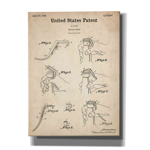 'Bottle Opener Blueprint Patent Parchment,' Canvas Wall Art,12x16x1.1x0,18x26x1.1x0,26x34x1.74x0,40x54x1.74x0