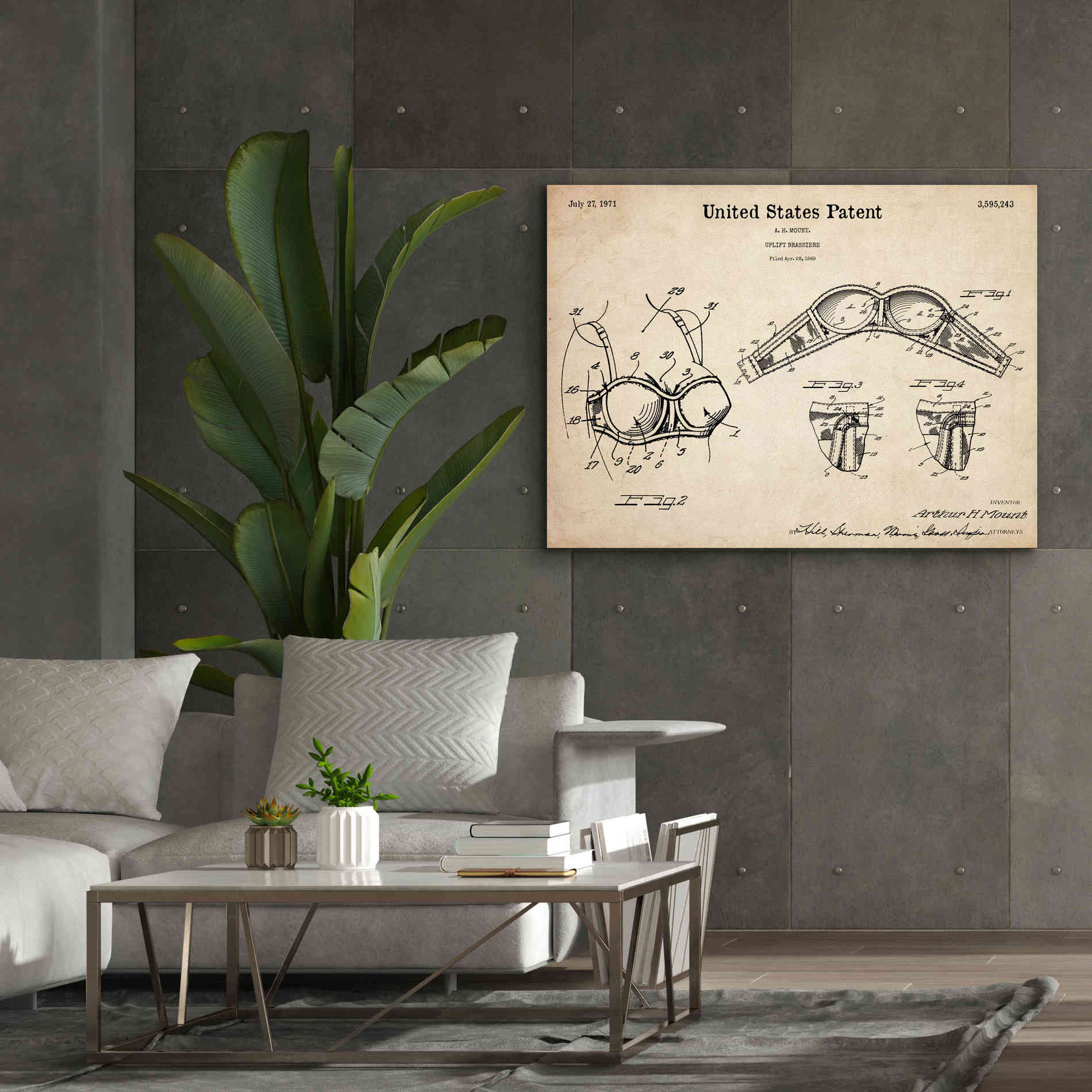 'Push-up Bra Blueprint Patent Parchment,' Canvas Wall Art,54 x 40