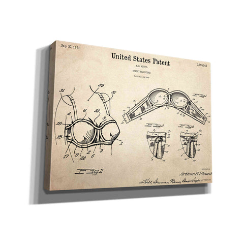 Image of 'Push-up Bra Blueprint Patent Parchment,' Canvas Wall Art,16x12x1.1x0,26x18x1.1x0,34x26x1.74x0,54x40x1.74x0