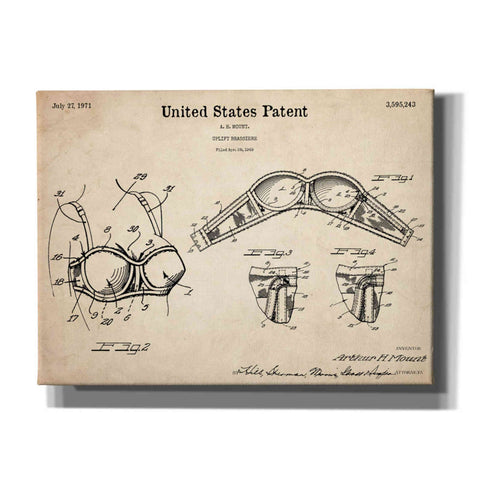 Image of 'Push-up Bra Blueprint Patent Parchment,' Canvas Wall Art,16x12x1.1x0,26x18x1.1x0,34x26x1.74x0,54x40x1.74x0