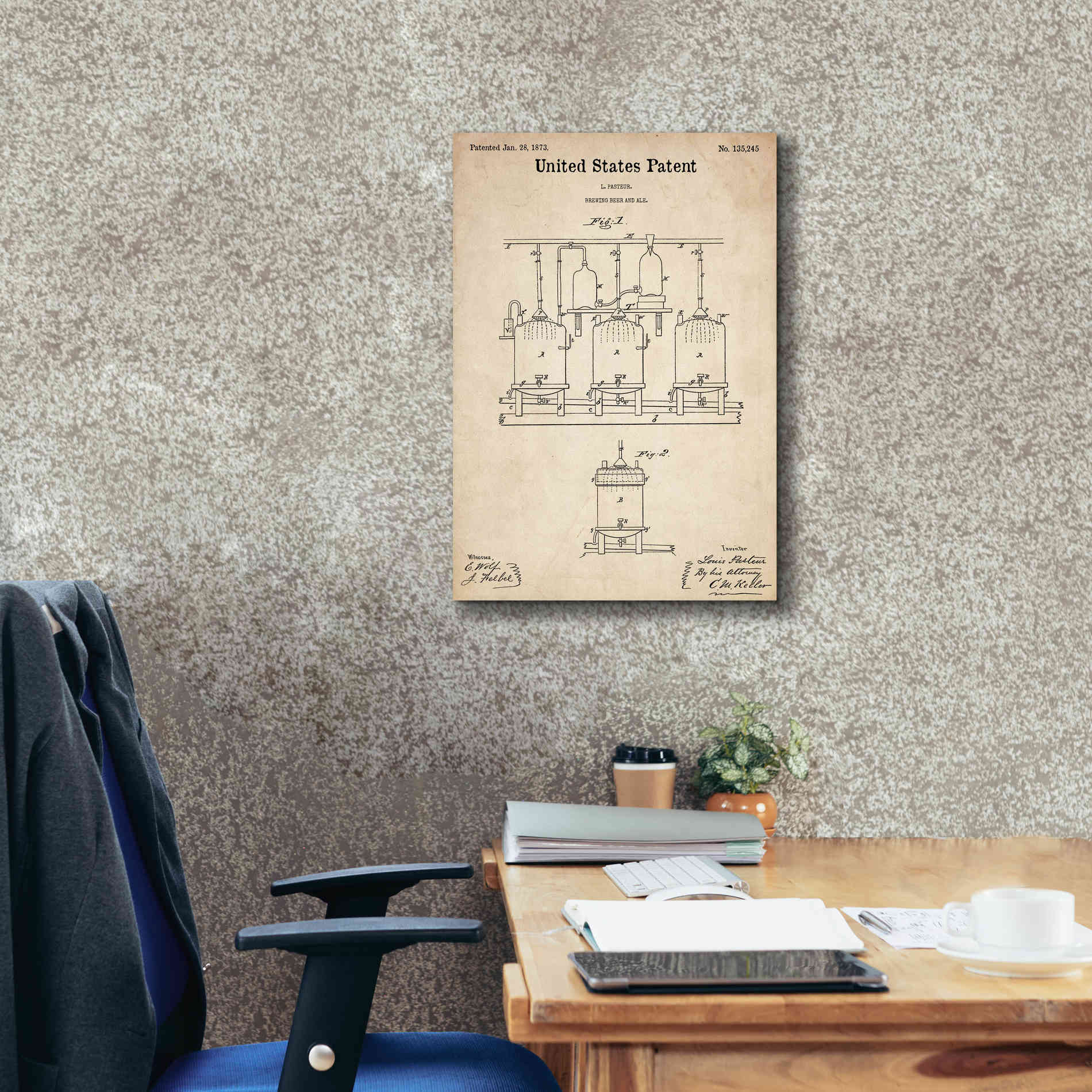 'Brewing Beer and Ale Blueprint Patent Parchment,' Canvas Wall Art,18 x 26