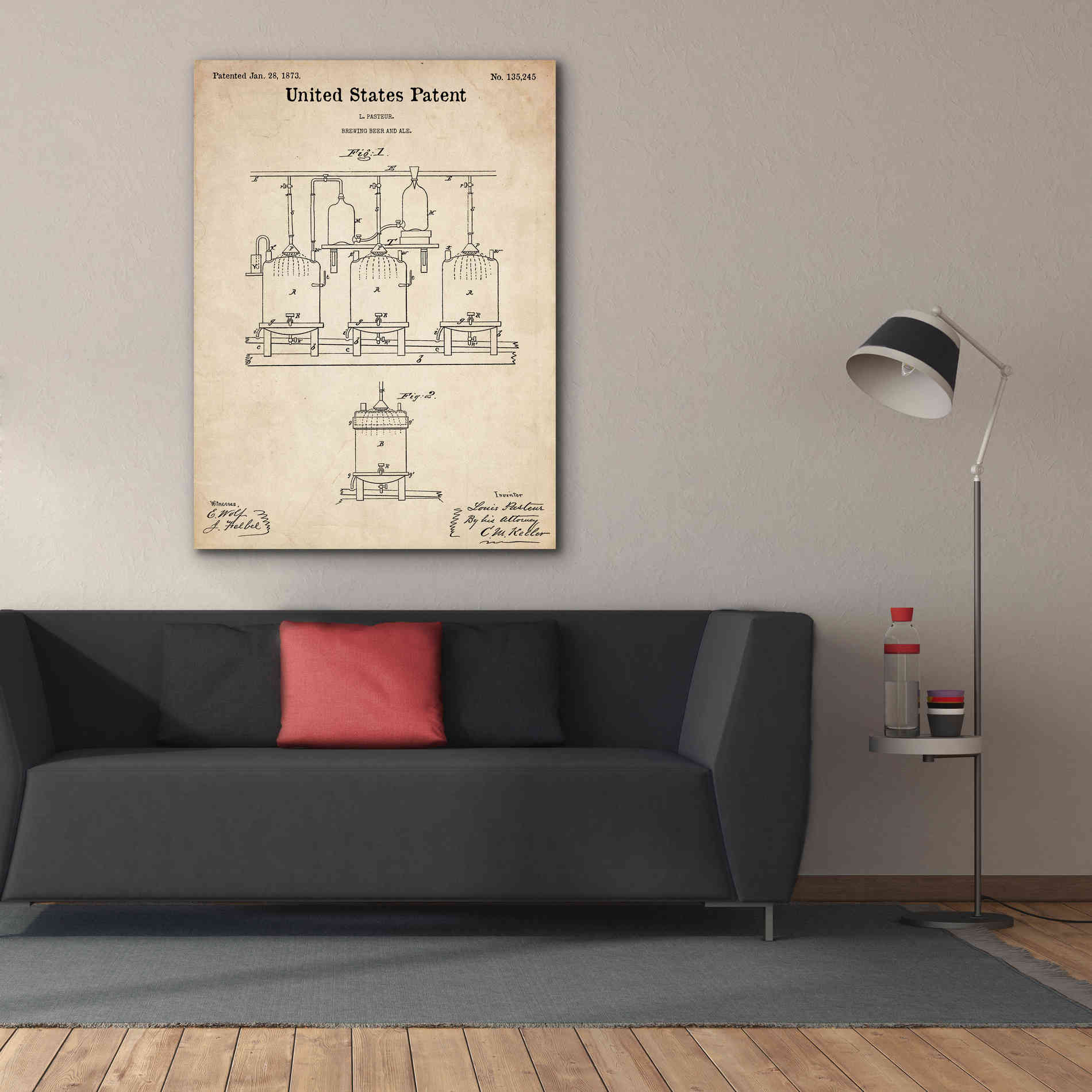 'Brewing Beer and Ale Blueprint Patent Parchment,' Canvas Wall Art,40 x 54